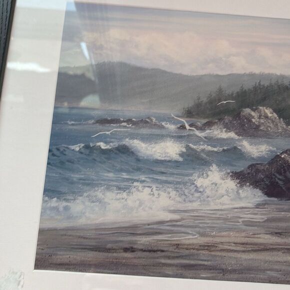 Signed Gerald A Robillard Nautical Seaside Print Rocky Beach with Seagulls - Picture 6 of 12